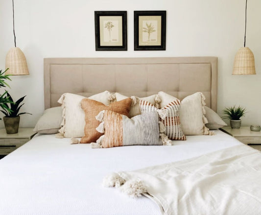 Designer handloom woven cushion cover with chunky tassels 35x55 cm